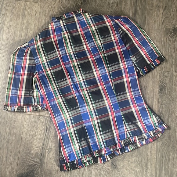 Vintage 1940’s/1950’s Black Plaid Tartan Taffetta Blouse with Ruffles & Buttons - Picture 6 of 14
